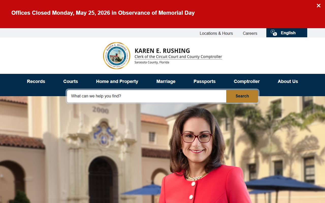 Sarasota County court records access on the Clerk of Court homepage