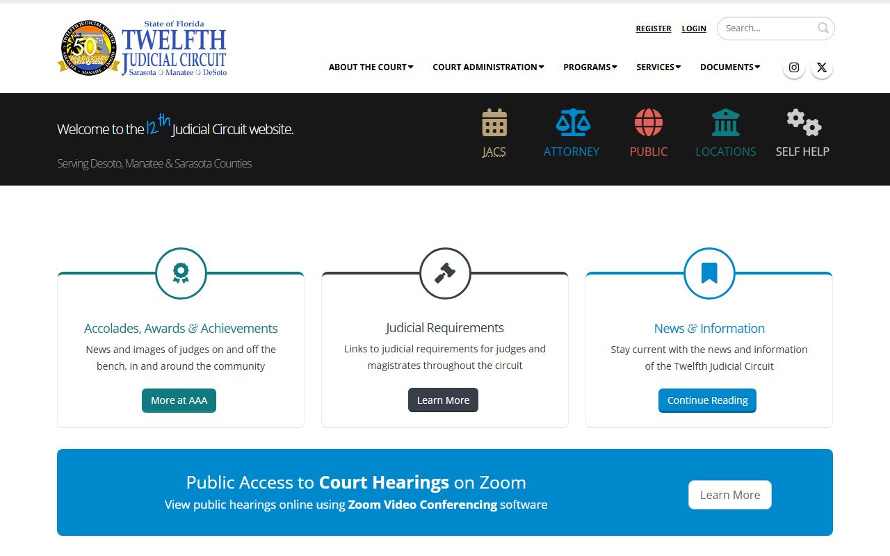 Twelfth Judicial Circuit homepage for Sarasota County court records and case information