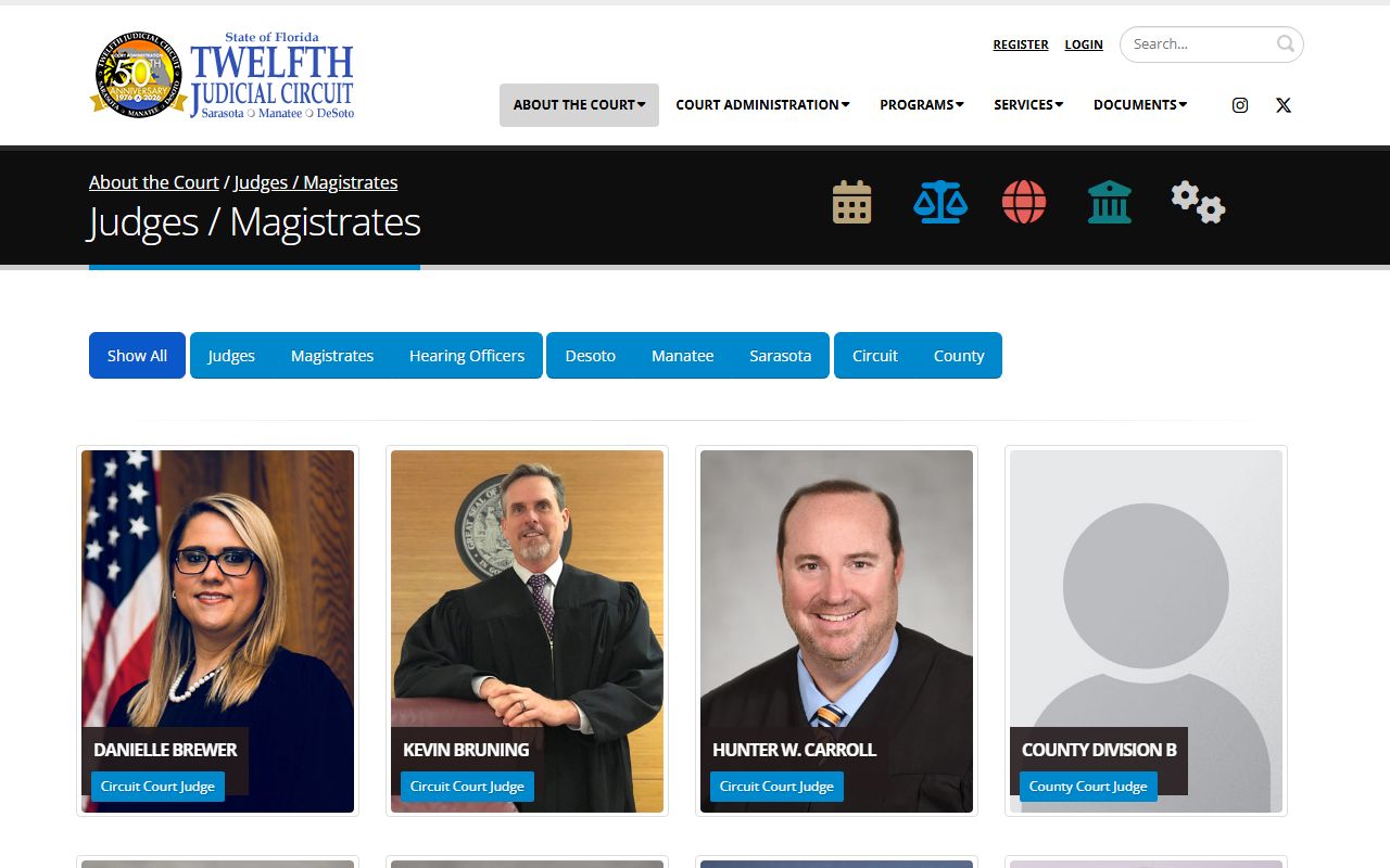 Sarasota County Circuit Court judges and magistrates court records directory