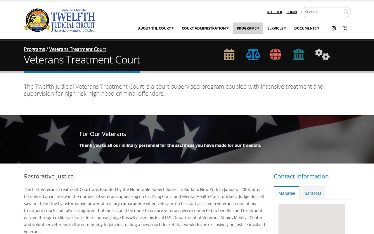 Sarasota County Veterans Treatment Court records program page