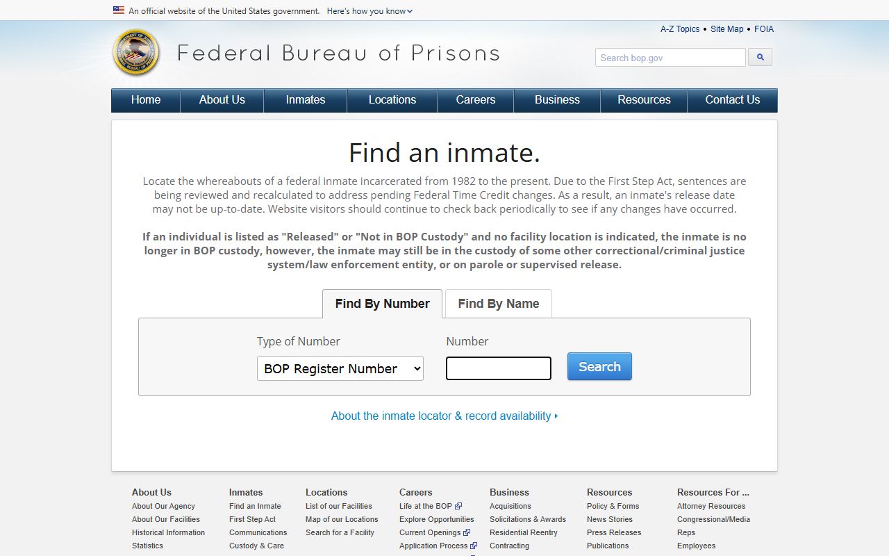 Federal BOP locator for Sarasota County released inmates in federal custody