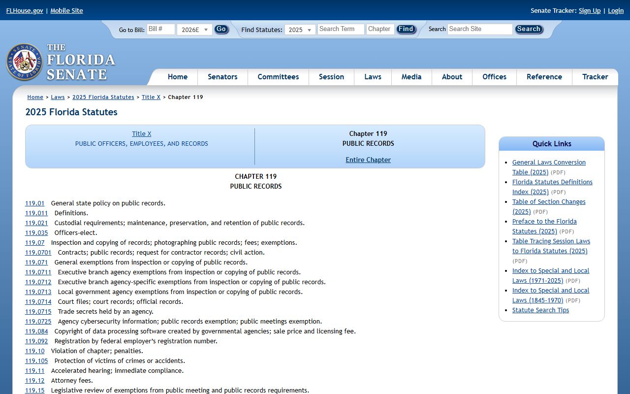 Sarasota County public records Florida Public Records Act Chapter 119