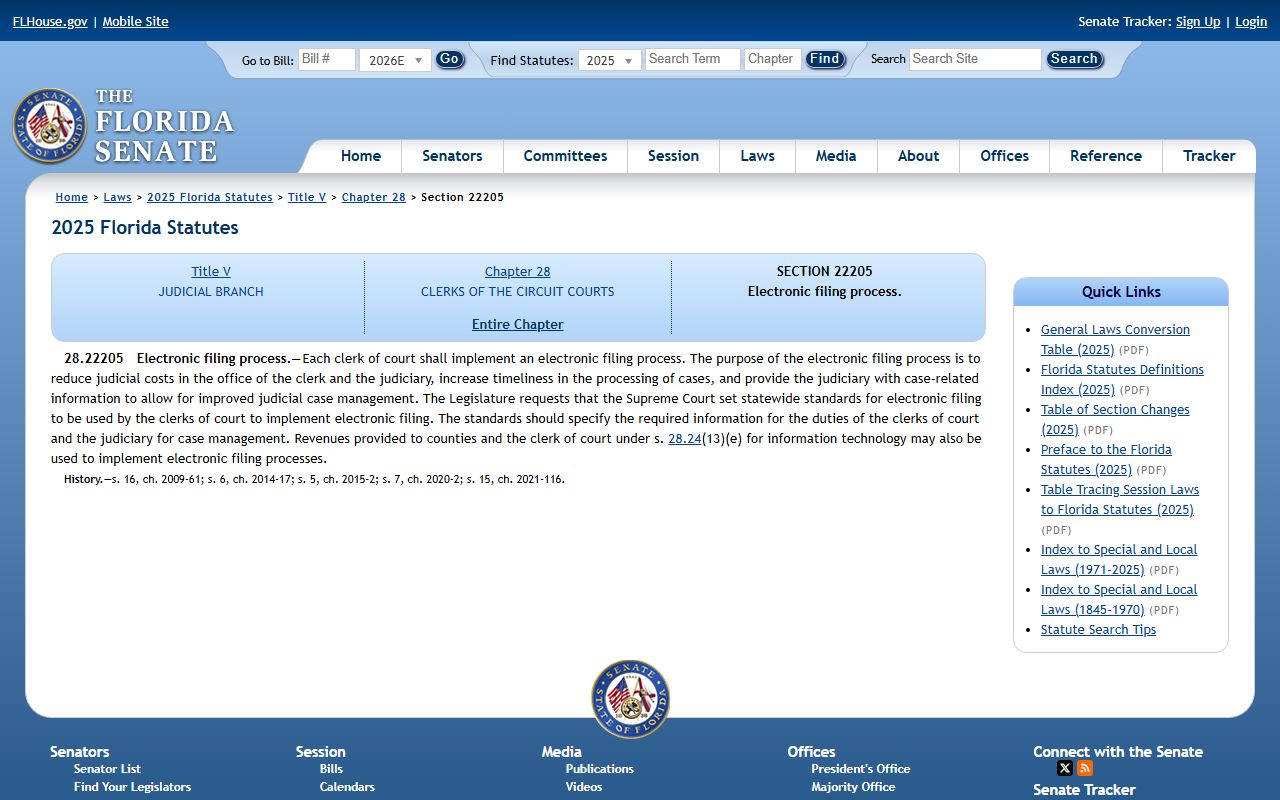 Sarasota County public records electronic filing and access functions statute