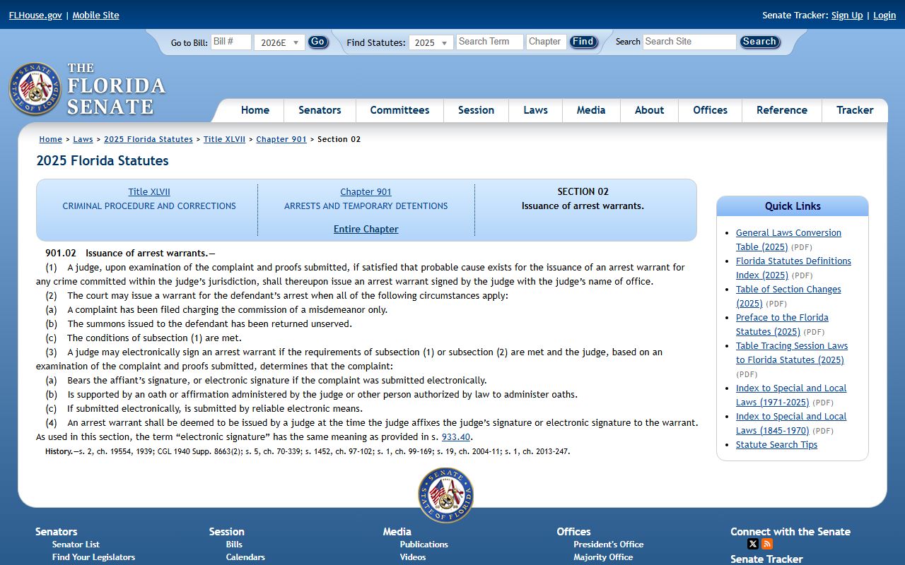 Florida arrest warrant statute behind Sarasota County warrant records
