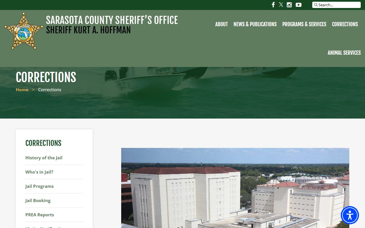 Sarasota County Sheriff corrections page with jail and inmate records services