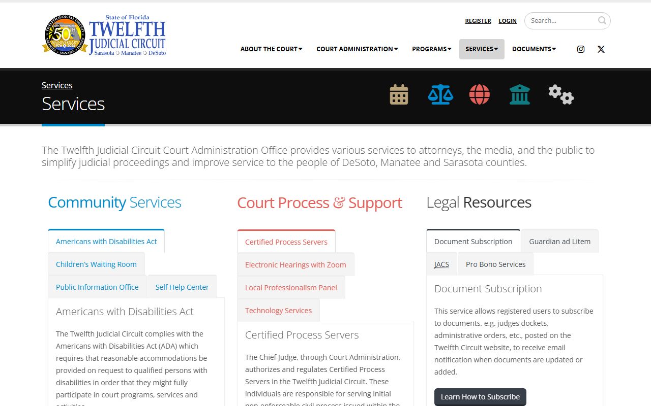 Sarasota County Court records and Twelfth Judicial Circuit services