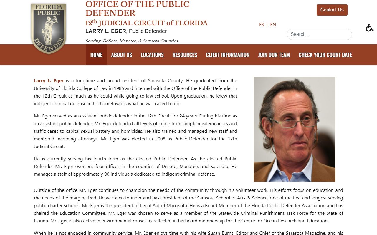Public Defender site serving Sarasota County criminal records cases